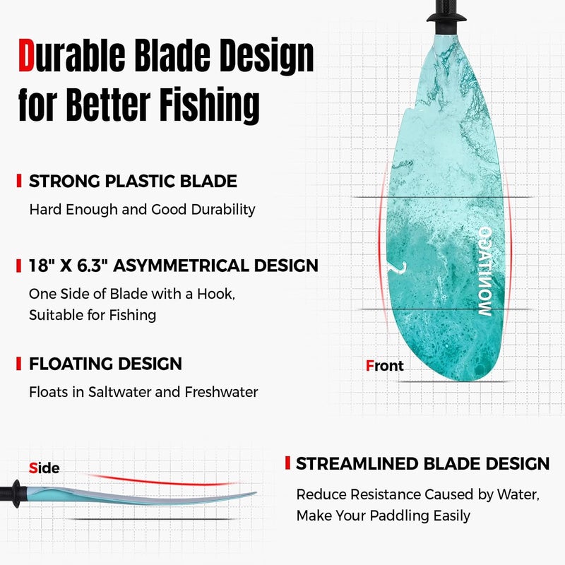 WONITAGO Angler Kayak Paddles Carbon Fiber Shaft and Plastic Blade, Floating Adjustable Fihsing Kayak Oars with Paddle Leash, 230-250cm/90-98 inch - Image 2